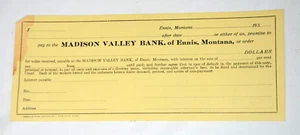 Madison Valley Bank 1930s check deposit slip Ennis, Montana Draft Vtg Paper - Picture 1 of 2
