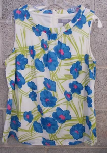 VTG Merona BEAUTIFUL BLUE & PINK FLORAL Sleeveless Round Neck Top SZ Large - Picture 1 of 9