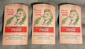 vintage 1930s (LOT OF 3) COCA-COLA “NO-DRIP BOTTLE PROTECTOR” coke SODA AD rare