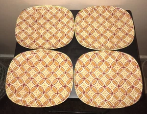 Pier 1 Imports Melamine Dinner Plates Orange Floral Circles Rectangle Set of 4 - Picture 1 of 6