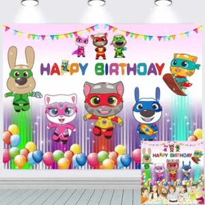 Talking Tom Heroes Party Decorations Birthday Backdrop Banner Poster Vinyl 7x5ft - Picture 1 of 7