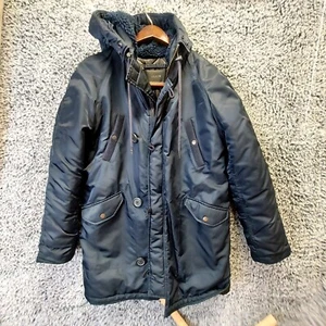 J Crew Coat Jacket Women Extra Small Navy Blue Down Puff Hoodie Drawstring - Picture 1 of 9