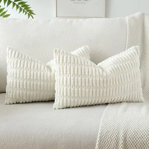 Soft Striped Corduroy Decorative Throw Pillow Covers 12 x 20 Inch Pillow Cove... - Picture 1 of 9