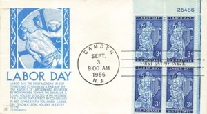 1082 3c LABOR DAY - Anderson - Plate block of 4 - Picture 1 of 1