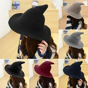 Witch Bucket Hat Wool Wide Brim Cap Fisherman Hat Knitting Halloween Unisex Cute - Picture 1 of 18