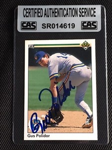 GUS POLIDOR 1990 UPPER DECK SIGNED AUTOGRAPHED CARD #480 BREWERS CAS AUTHENTIC