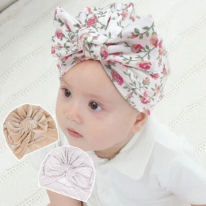 0-6 Months 95% Cotton New Born Baby Infant Girls Turban Hat with Bow Printed Cap - Picture 1 of 16