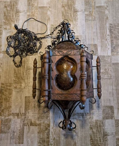 Vintage Chandelier MCM Victorian Gothic Spanish Amber Ornate Blown Glass Globe - Picture 1 of 7