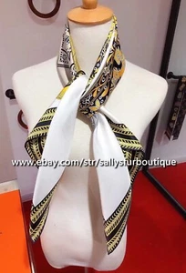 Sallys Boutique 14 Momme Twill Silk Wrap Scarf Saddle Print Square Shawl 90cm - Picture 1 of 7
