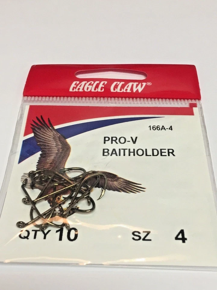 HOOKS, FISHING, PRO-V BAIT HOLDER, WORM & CHUNK BAIT, SIZE: 4, (10), EAGLE CLAW  - Image 1 of 1
