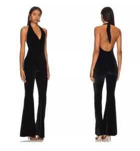 Show Me Your Mumu 'Studio' Black Halter Neck Velvet Jumpsuit Size Large New K21 - Picture 1 of 12