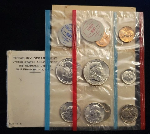 1962 US Mint Uncirculated P&D Set | OGP Envelope | 90% Silver Half, Qtr, Dime Cover