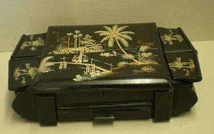 Vintage Chinese Black Lacquer Dressing Table Box - Picture 1 of 12