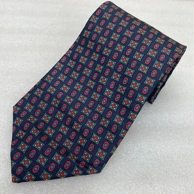 Gravata masculina clássica geométrica azul e vermelha Kuppernheimer padrão 3-5/8" • Muito boa!! - Imagem 1 de 4