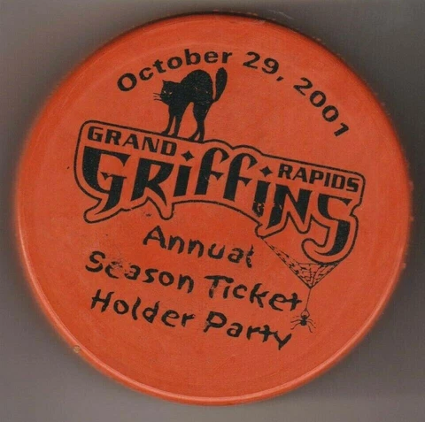 Grand Rapids Griffins 2001 Sea Ticket BLACK Cat AHL Hockey Orange USA Puck Bridg Cover