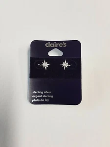 Claire's Sterling Silver Star W/Crystal In Center Post Earrings BNWT! - Picture 1 of 3