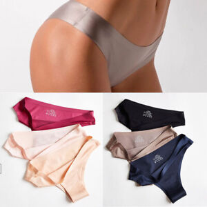Womens Sexy Seamless Lingerie Ice Silk Briefs Panties G-string Thongs Underwear
