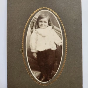 Antique Cabinet Card Photo 1800s Child Little Boy Long Hair Wearing Pants - Picture 1 of 9