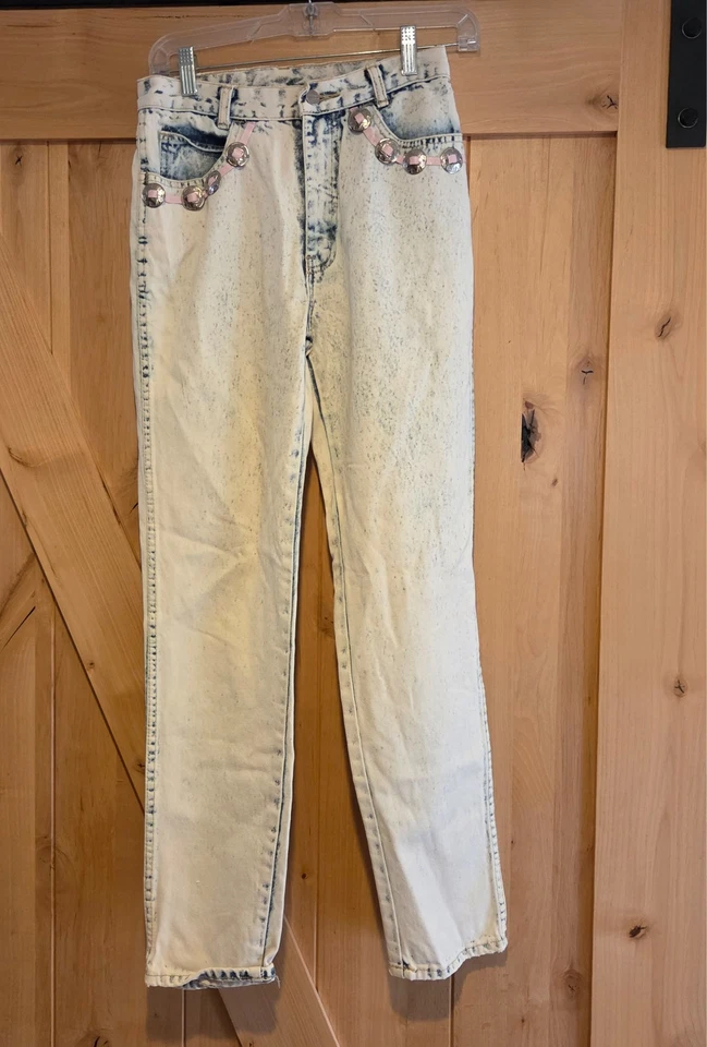 Винтажные джинсы 80-х Traffic Acid Wash с высокой талией размер 9/10 западный металлический карман - Изображение 1 из 4