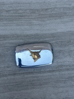 Centro cabeza de toro dorado hebilla brillante cromado plateado vintage hecho en EE. UU. Foto 1 de 4