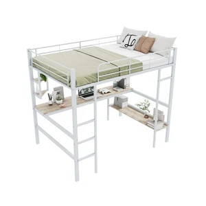 Hochbett 140x200 cm Metallbett mit Schreibtisch und Leiter Kinderbett Jugendbett - Bild 1 von 9