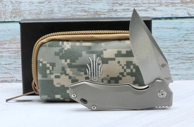 Kizer Uprising Clip Point Frame Lock Knife Titanium (3.6" Stonewash) Ki4491A1 - Image 1 of 4