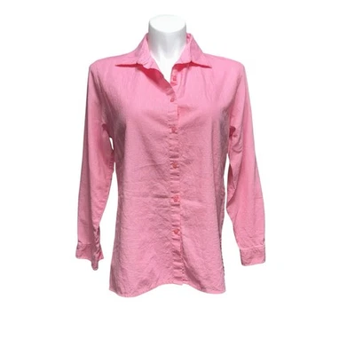 Camisa para mujer Kim Rogers grande rosa manga larga abotonada mezcla de lino Foto 1 de 4