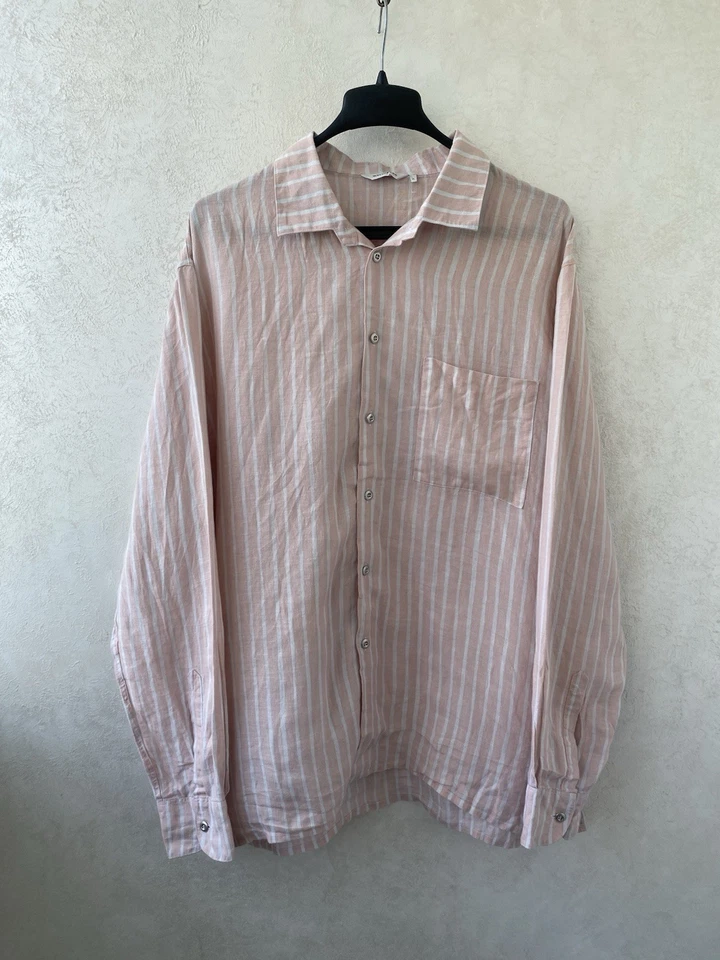 Marimekko Jokapoika Pink/White Stripped Unisex Oversized Linen Shirt Size XL - Image 1 of 4
