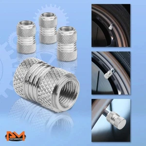 4 Pcs Silver Aluminum Tires Stem Caps 17mm Knurled Style Wheel Air Valve Cover - Picture 1 of 4