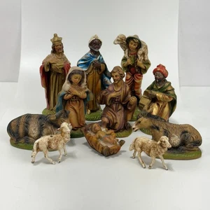 Vintage Weihnachtskrippe Italien 11-teilig Weise Männer Magier Kuh Esel - Bild 1 von 22