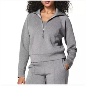 Spanx AirEssentials Half Zip Pullover XL Gray Blue Soft Lightweight Lounge Top - Picture 1 of 4