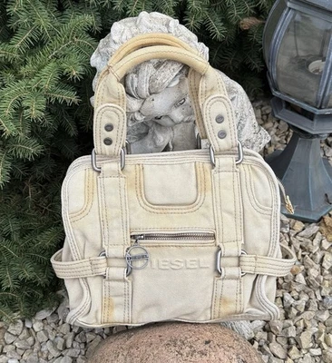 DIESEL Womens Beige Cotton Denim Handbag Distressed Y2K Cargo Utility Military - Image 1 of 4