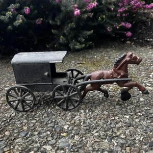 Vintage Gusseisen Metall Amish Familie auf Pferdekutsche Wagen Buggy Antik - Bild 1 von 14