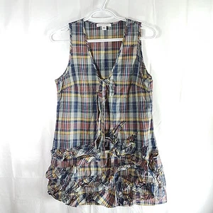 BANANA REPUBLIC Women's blue multi plaid ruffled cotton dress tunic size S Small - Bild 1 von 5