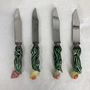 Lote 4 cuchillos esparcidores de queso mayólica frutas cerámicas cuchillos mermelada mantequilla queso vintage - Imagen 1 de 13
