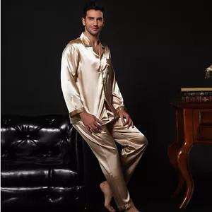 Neu mit Etikett 2 Stck. Herren Seide Satin Pyjama Nachtwäsche Pyjama PJS Langarm M009 M L - Bild 1 von 20