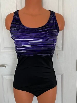 Traje de baño Speedo talla 10 negro/púrpura/blanco acolchado copa espalda deportiva nuevo con etiquetas Foto 1 de 4