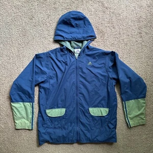 Adidas Windbreaker Girls XL Full Zip Hood Nylon Blue Teal Pockets - Picture 1 of 11