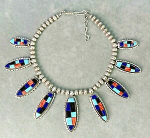 Necklace by Christin Wolf 17" Turquoise Spiny Oyster Lapis Inlay Sterling Multi