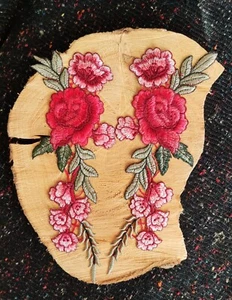 Large Red Rose Embroidered applique motif- Sew on Patch-Clothes/Jacket/ Bag DIY - Picture 1 of 9