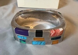 Lapis Malachite Coral and Silver Cuff Bracelet Many Stones 77g 950 Nice! - Picture 1 of 6