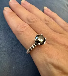 Genuino Pandora Plata Negro Espinela Burbuja Anillo Talla 56 190851ME - Imagen 1 de 9