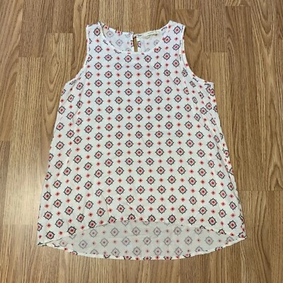 Soprano Girls Top sz M 10 / 12 White Pink Aztec Pattern Sleeveless Tank Blouse - Image 1 of 4