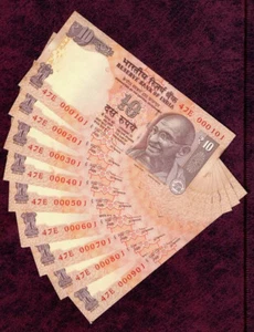 India UNC Set of Rs 10, 2011, 9 Notes, starting from 000101 - 000901, D Subbarao - Picture 1 of 1