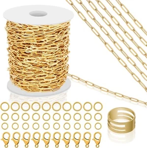 Cadena de oro de 43 pies para hacer joyas rollo de cadena de acero inoxidable chapado en oro de 18k - Imagen 1 de 7