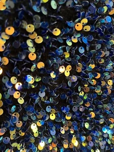 Holografischer irisierender Pailletten dunkelblau Stretch Samt Luxus Stoff. By Yard - Bild 1 von 9