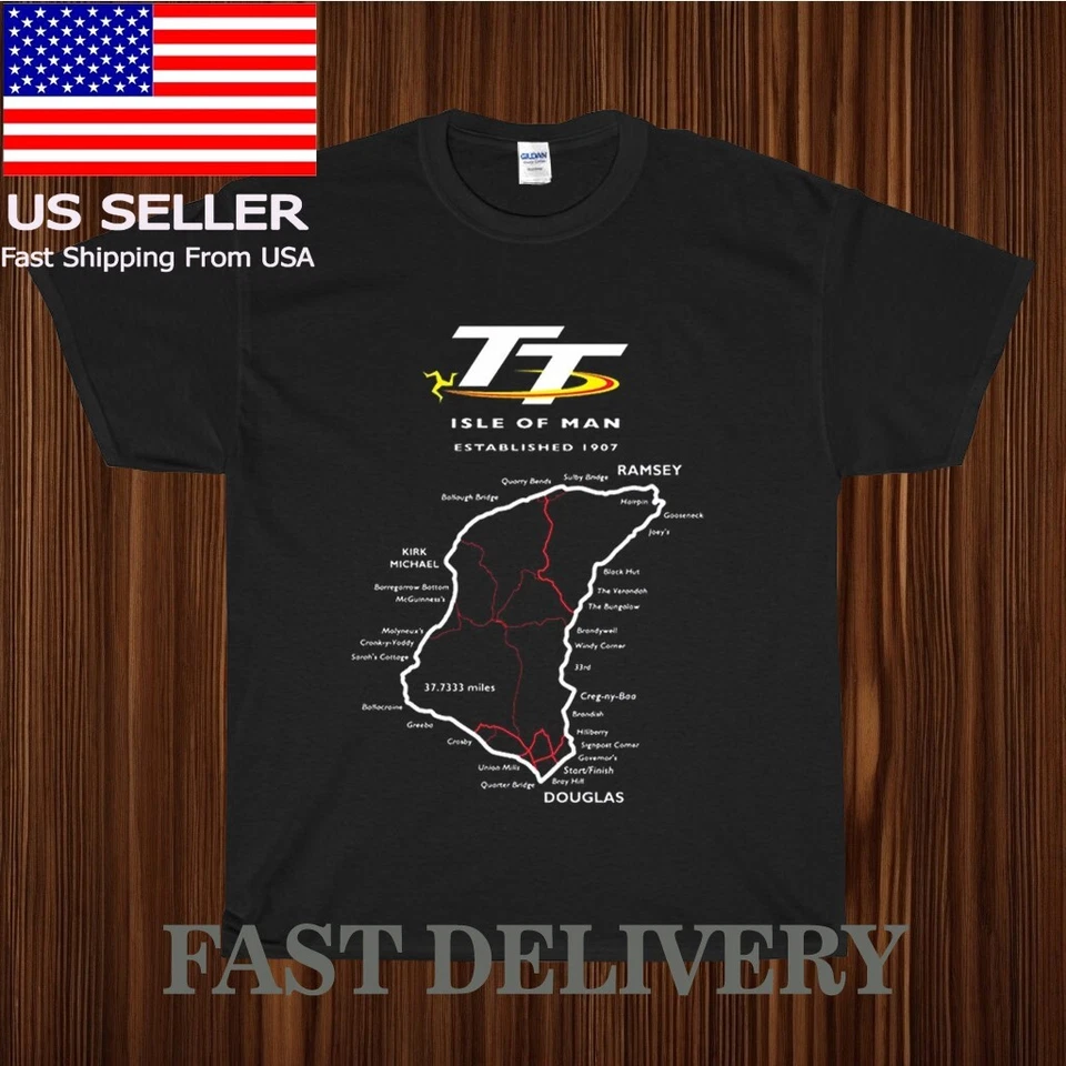NUEVA CAMISETA ISLE OF MAN TT RACING TRACK MAP ISLAND LOGO DIVERTIDA EE. UU. TALLA S-5XL - Imagen 1 de 3