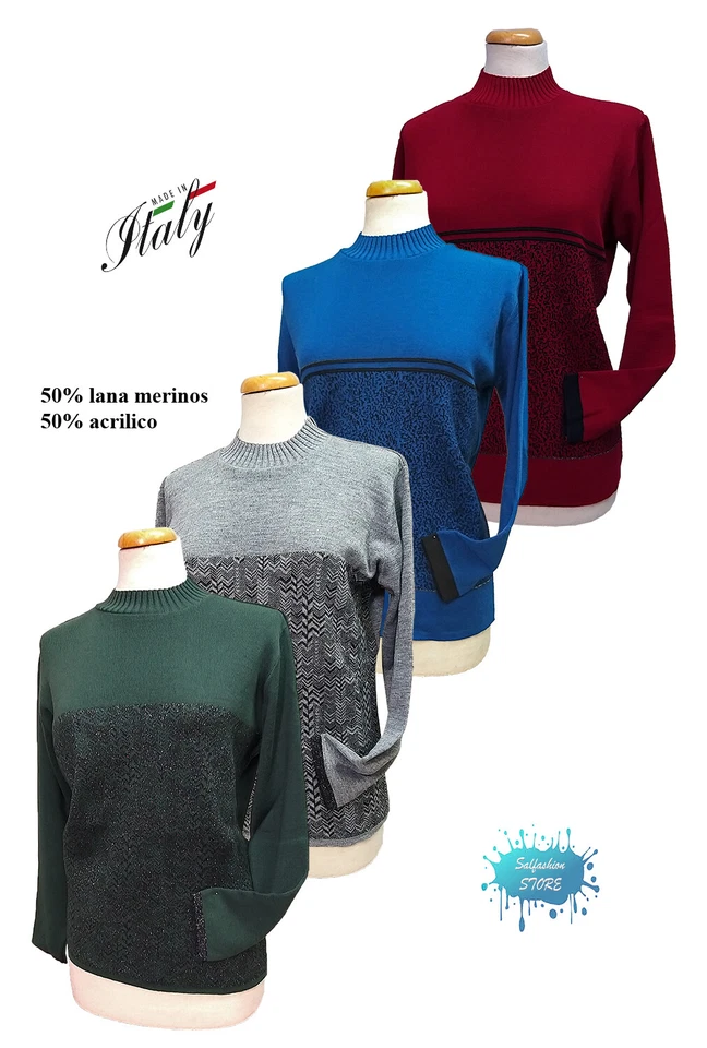 Suéter Mujer Burlesco mezzo collo 50% Lana Merinos Made IN Italy Linea Elle Oro - Imagen 1 de 1