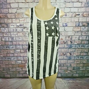Womans Tank Top Sleeveless Tunic Tee Black White Flag Fifth Sun Jr. Size Large - Picture 1 of 5