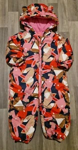 NEXT PINK RABBITS PRINT HOODED PADDED SNOWSUIT PUDDLESUIT COAT AGE 12 18 MONTHS - Picture 1 of 4